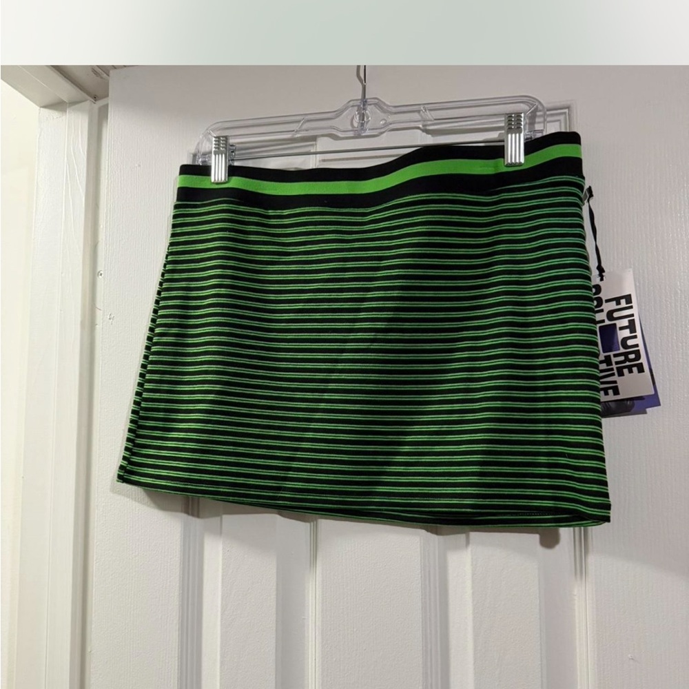 Future Collective Striped Green and Black Mini Skirt M NWT